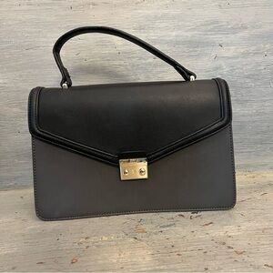 Kaari Blue Black Gray Faux Leather Medium Pill Bag Handbag Purse Like New